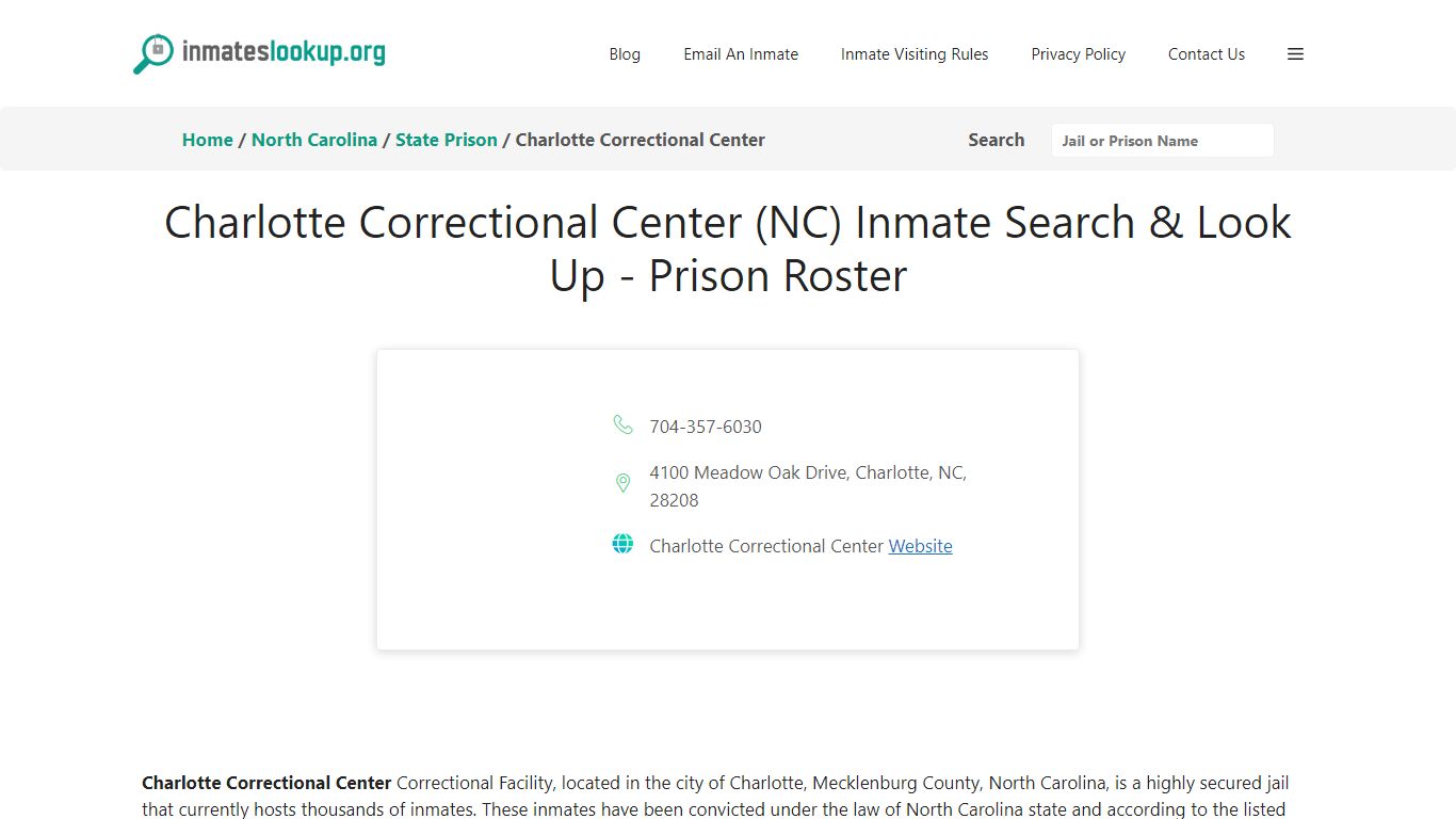 Charlotte Correctional Center (NC) Inmate Search & Look Up - Prison Roster